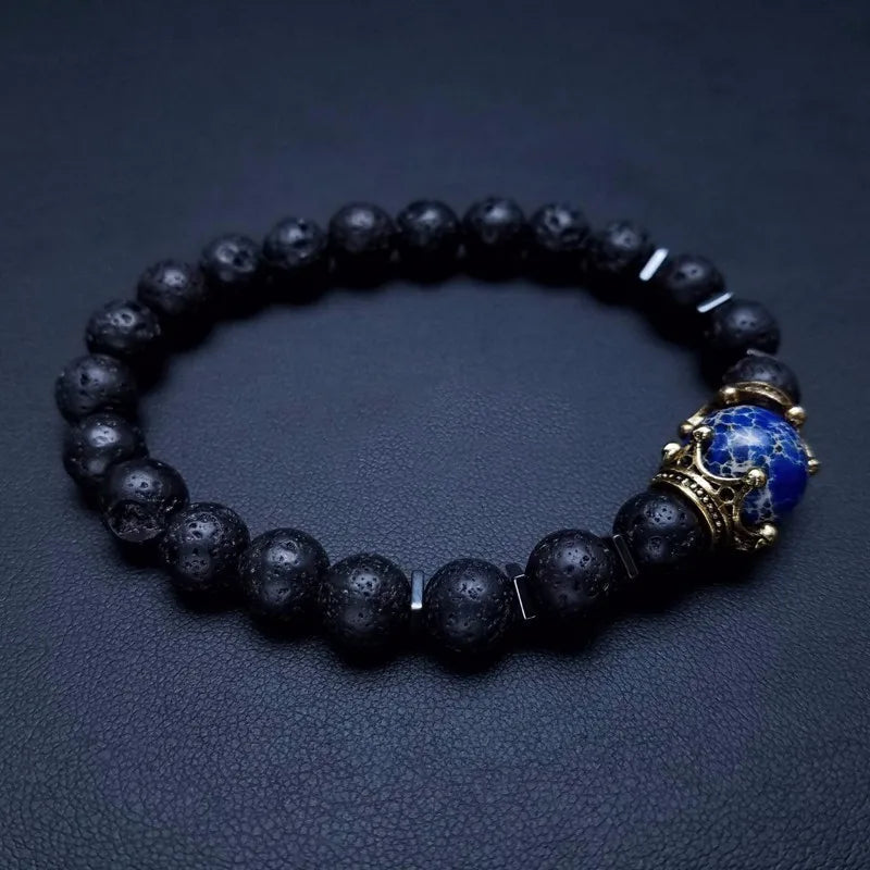 Charm Bracelet for Men Fashion Luxury Antique crown High quality Tiger eye stone bead Bracelets Jewelry Male Pulseira bileklik