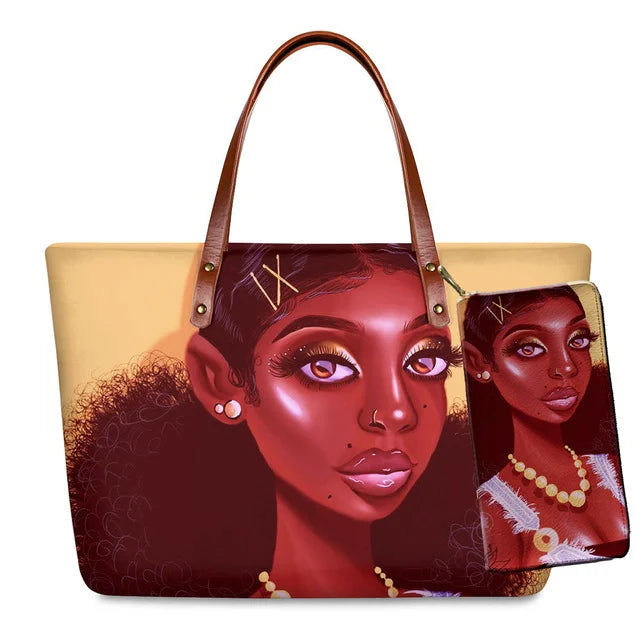 Top Seller Cheap Price Customize Design 2 Pcs Set African Print Women Shoulder Bag Handbag Fancy Beach Handbags for Women Luxury