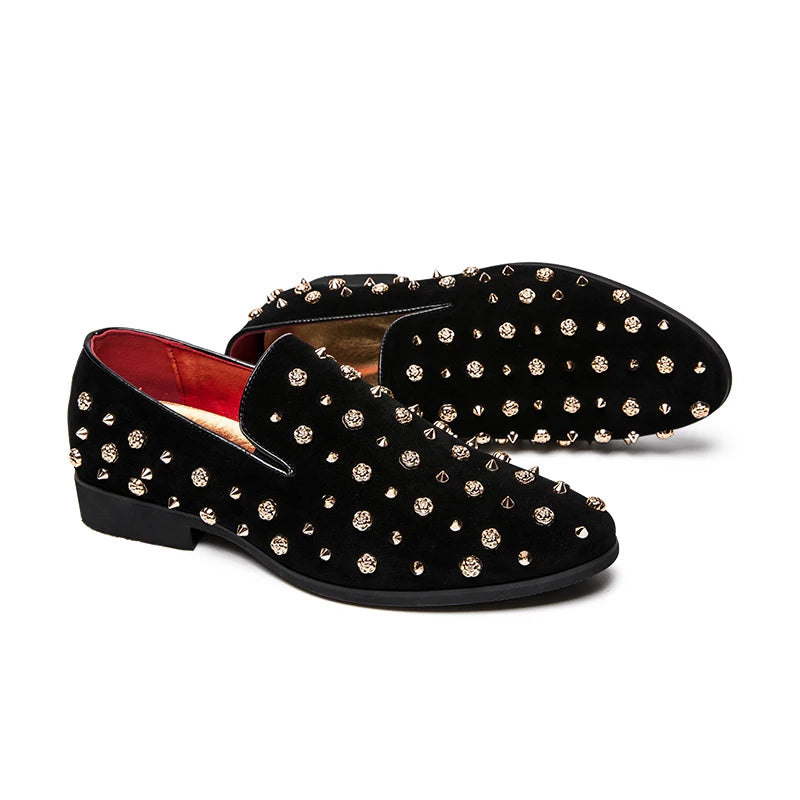 Custom Logo MOQ1 Outdoor Loafers Men Rhinestone PU Leather Rose Rivet Mens Casual Walking Style Shoes Wedding Party Dress Shoe