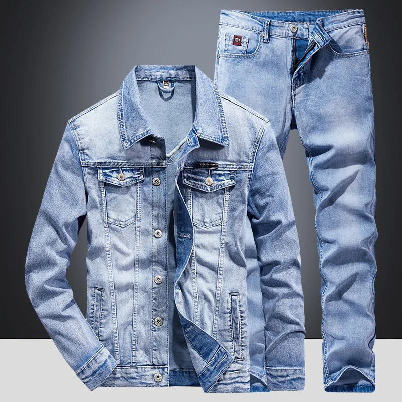 Two Piece Custom Jeans Suit Ensemble Jeans Washed Mens Winter Jacket Jeans Outerwear Denim Sets Men's Sets(old)