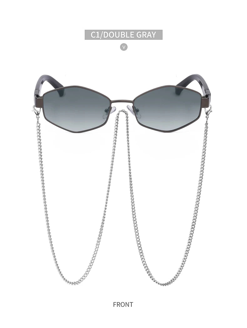 Sexy Small Frame Hexagon Sunglasses Women With Chain 2026 Luxury Brand Designer Punk Sun Glasses For Ladies Shades Gafas De Sol