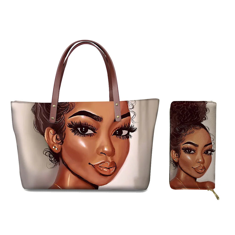 High Quality Latest Custom Pattern Women Hand Bags Black Art African Girls Printed Top Handle Tote Bag Luxury Purse for Ladies