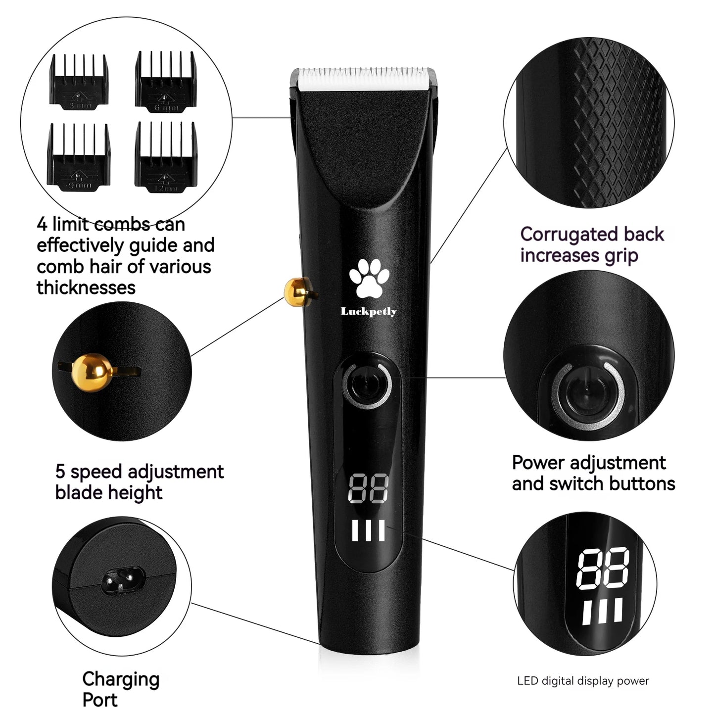 Professional Cordless High-Performance Men's Hair Clippers Rechargeable Barber Hair Cutter for Household Use