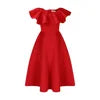 Plus Size Summer Fashionable and Elegant Solid Color Ruffle Edge Banquet Mid Length Large Swing Dress Plus Size Women'S Dress