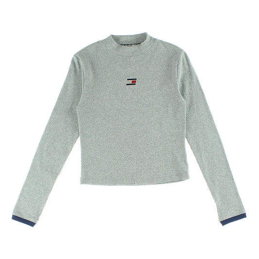 Tommy Hilfiger Crop Ribbed Mock Neck Womens Active Shirts & Tees Color: Grey | 100% Authentic