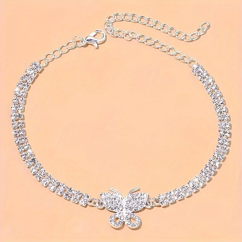 Sparkling Butterfly Tennis Ankles Perfect Jewelry Footwear for Summer Beach Wedding Parties, for Teenager