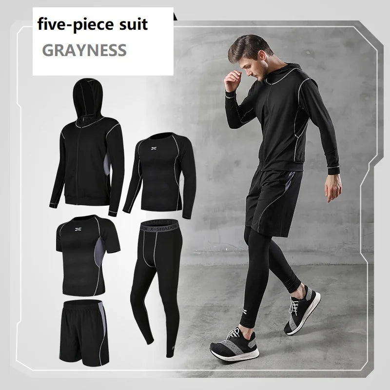 Men's Quick Dry Gym Sports Suit Long Sleeve Fitness Running Clothes with Yoga Tights Three Piece Suit for Spring Season