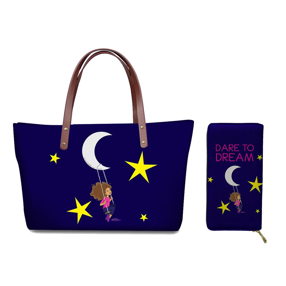 Top Seller Cheap Price Customize Design 2 Pcs Set African Print Women Shoulder Bag Handbag Fancy Beach Handbags for Women Luxury