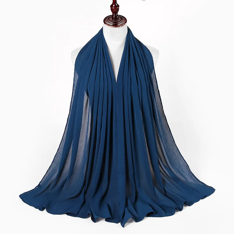 New Design Malaysia Chiffon Hijab Muslim Women Pure Color Crinkle Scarf