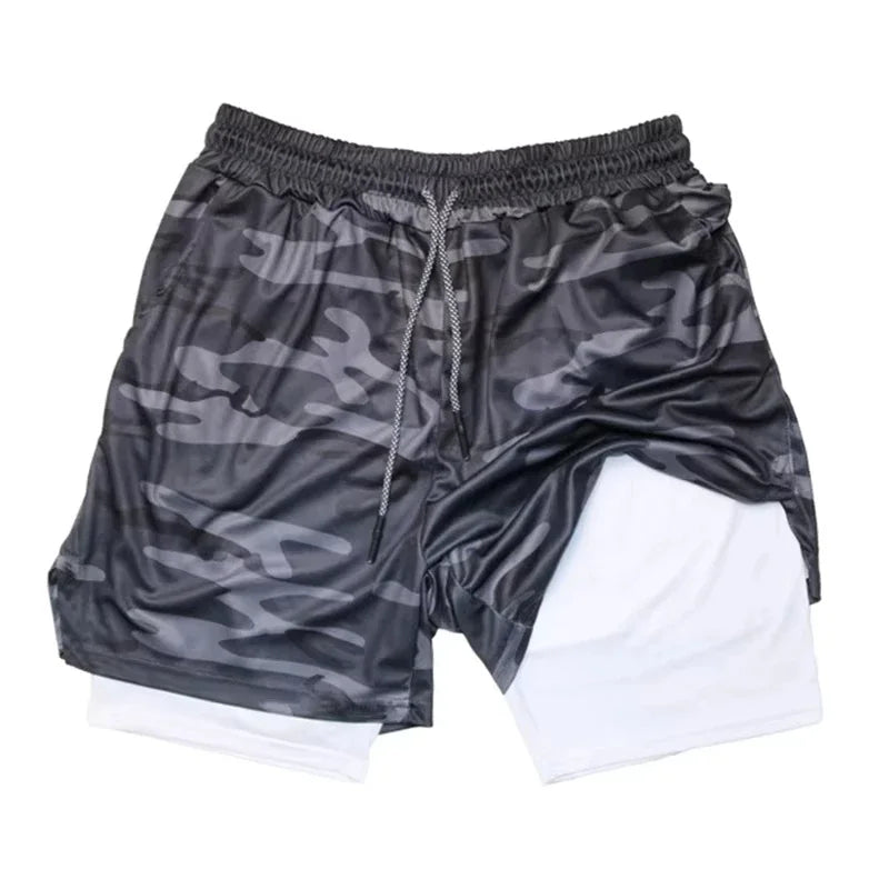 Men's 2-in-1 Camo Quick Dry Yoga and Running Shorts Compression Inner Layer Gym Fitness Jogging Pants