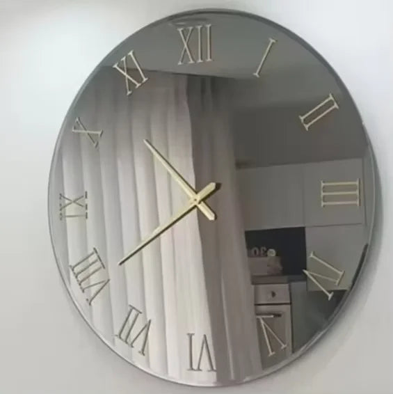 46CM Indoor With LED Night Light Mirror Living Room Wall Hanging Roman Number Round Glass Home Decor Clock Dropshipping DDP