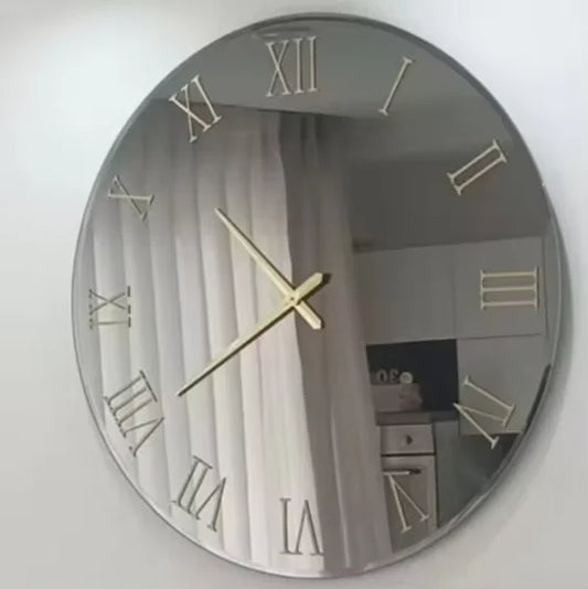 46CM Indoor With LED Night Light Mirror Living Room Wall Hanging Roman Number Round Glass Home Decor Clock Dropshipping DDP