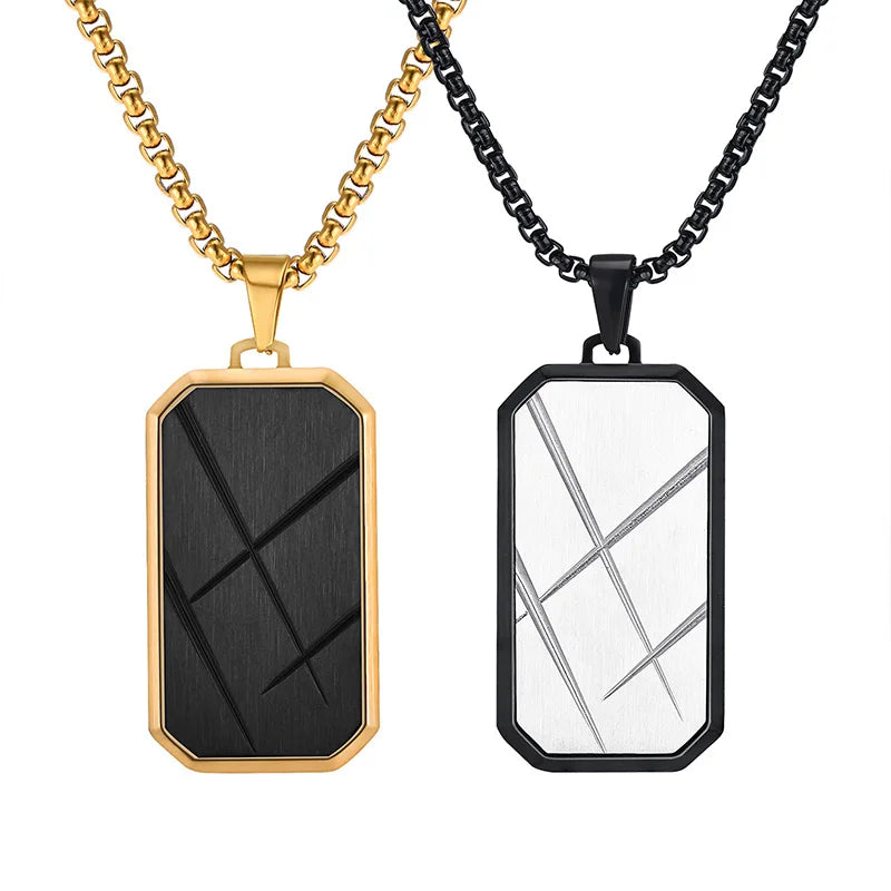 Chrome Titanium Steel Geometric Stainless Steel Surface with Sand and Edge Texture Cut Pendant Necklace for Men Heart Jewelry