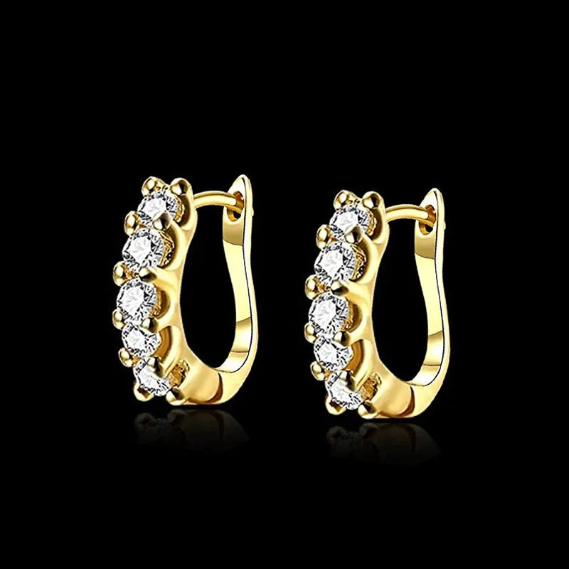E662 White Gold Huggie Earrings Round Zircon Claw Setting Women's Classic Fashion Jewelry