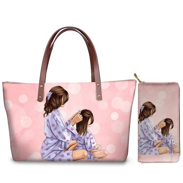 Custom Printed Women Bag Handbags African Girls Printing Purse and Handbags 2pcs Set Shoulder Tote Bag Females Summer Beach Bags