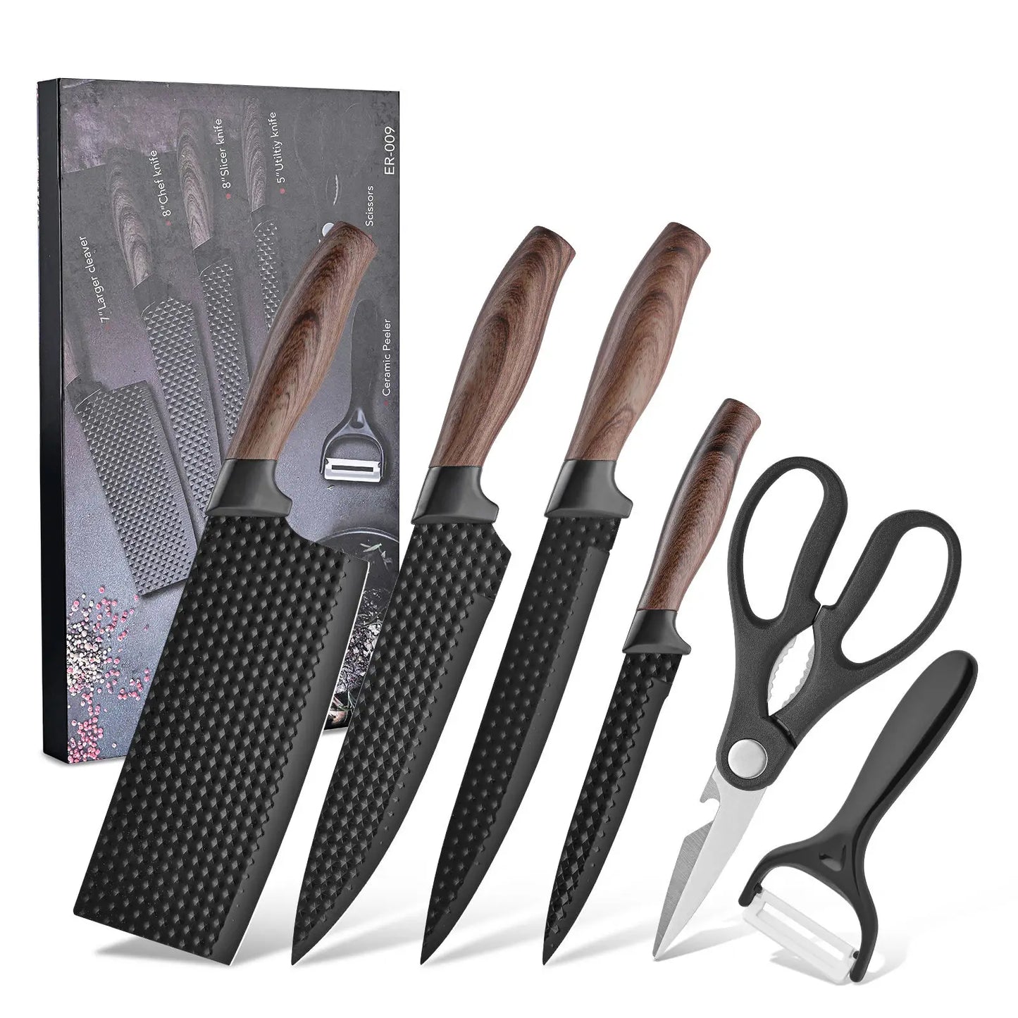 Professional Household Stainless Steel Kitchen Knife Set Six-Piece Chef Knife Set with Scissors Peeler