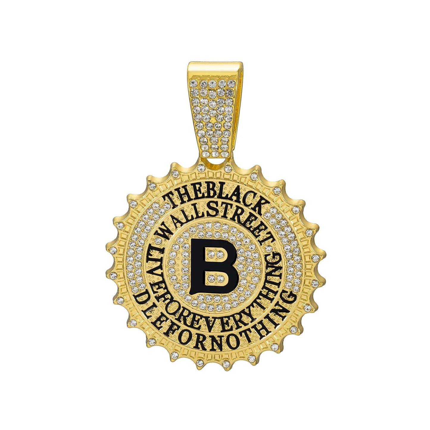 CJH Hip Hop Brand Men's Full Diamond Cuban Necklace Round B Diamond Letter Pendant Long Chain for Gift Cross-Border Supply