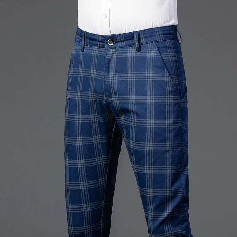 2025 Spring New Men's Plaid Casual Pants Business Fashion Slim Stretch Male Skinny Trousers Brand Clothes 7 Color