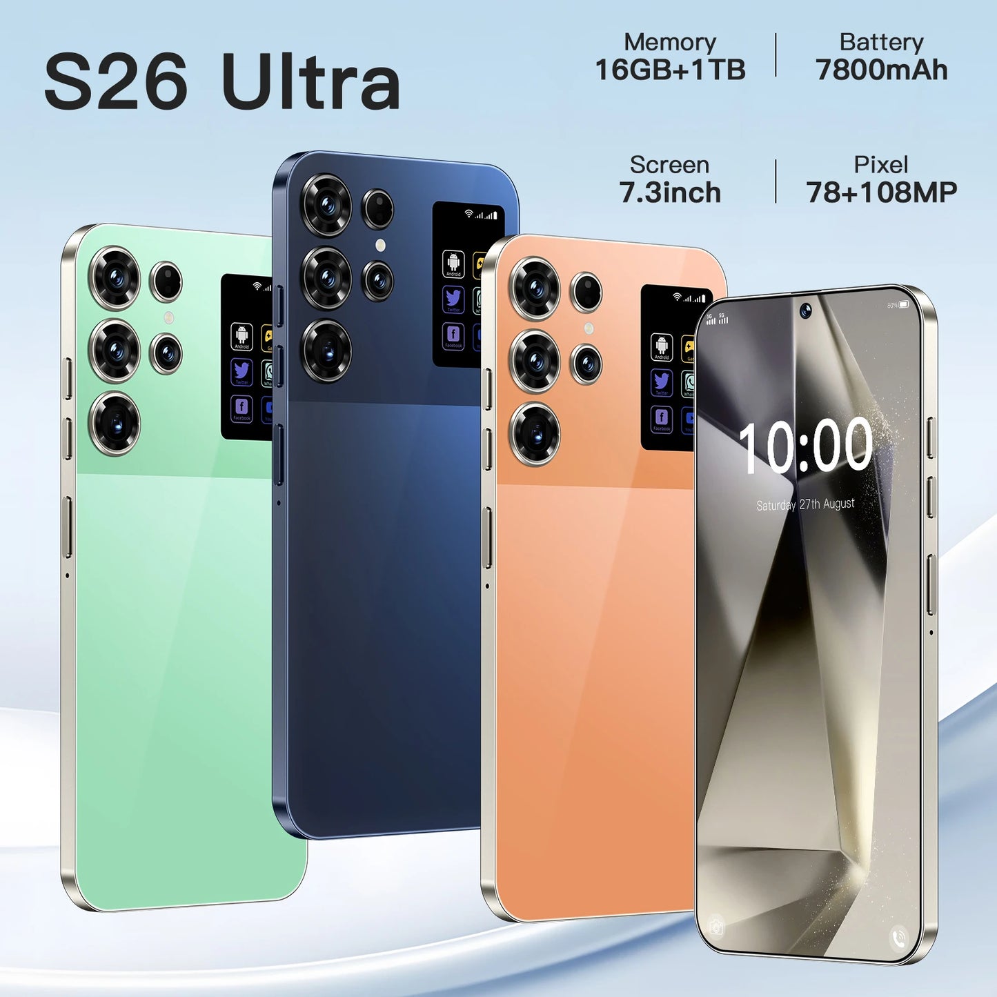 Hot Selling S26 Ultra Smartphones 16GB+1TB Android 15 HD Screen 4G5G 7.3 Inch New Mobile Phone 108MP 100W Facial Recognition
