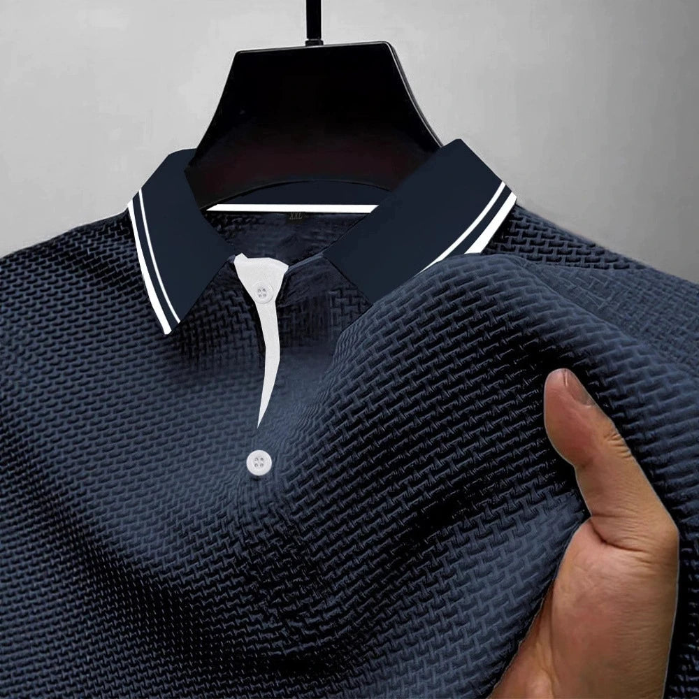 Custom Men's Business Solid Color T-Shirts Short Sleeve Lapel Design Summer Office Casual Formal Jacquard Breathable Summer