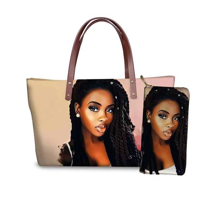 Top Seller Cheap Price Customize Design 2 Pcs Set African Print Women Shoulder Bag Handbag Fancy Beach Handbags for Women Luxury