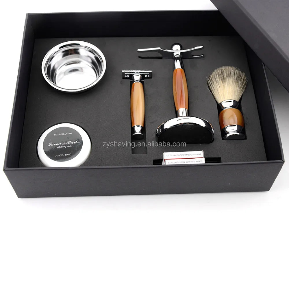 ZY Men Luxury Shaving Tool All in Set Razor Brush Stand Mug Blade Soap Ideal Present Barber
