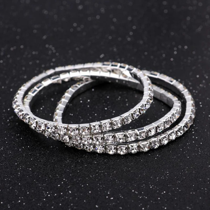 New Fashion Crystal Women's Bracelet Bangle Chains Crystal Gold Color Elastic Bracelets Hand Jewelry Wedding Accessories