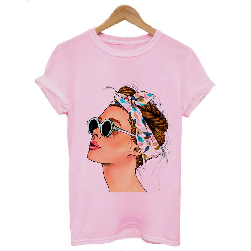 Plus Size Women Summer Fashion Print Lady Casual T-shirt Tops Harajuku Streetwear Short Sleeve O-Neck Tops Tees Camisetas Mujer