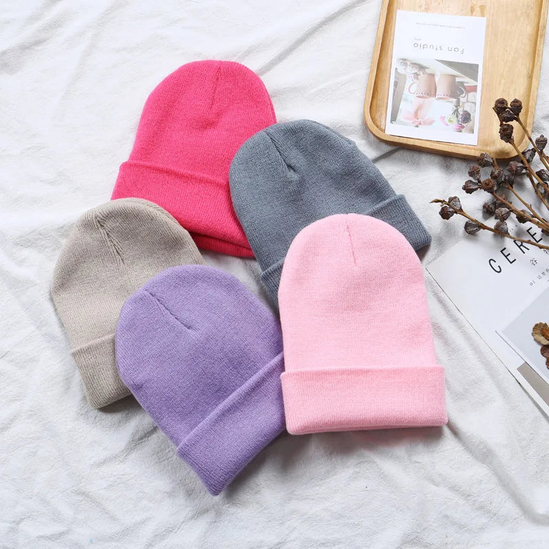 Hot Unisex Hat Beanie Autumn Winter Wool Blends Soft Warm Knitted Cap Men Women Solid Skull Cap Hats Ski Caps 23 Colors Beanies