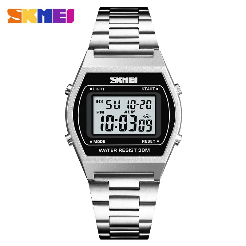 SKMEI Fashion Sport Stopwatch Digital Wristwatch For Men Women Stainless Steel Strap Casual Date Watches reloj hombre Alarm