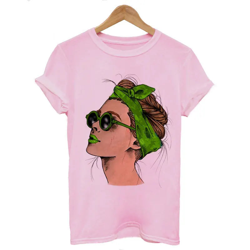 Plus Size Women Summer Fashion Print Lady Casual T-shirt Tops Harajuku Streetwear Short Sleeve O-Neck Tops Tees Camisetas Mujer