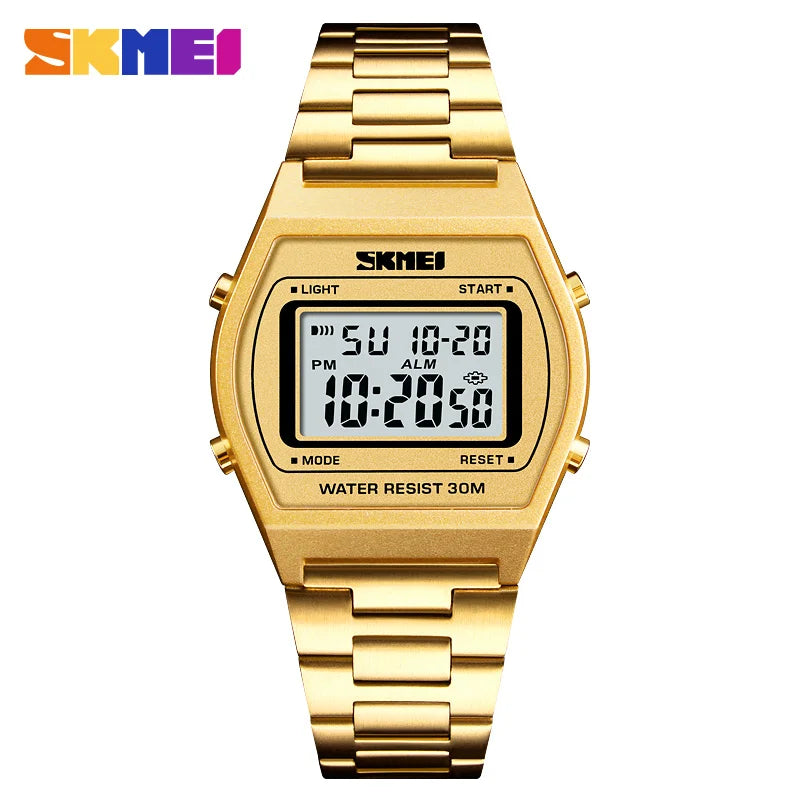 SKMEI Fashion Sport Stopwatch Digital Wristwatch For Men Women Stainless Steel Strap Casual Date Watches reloj hombre Alarm