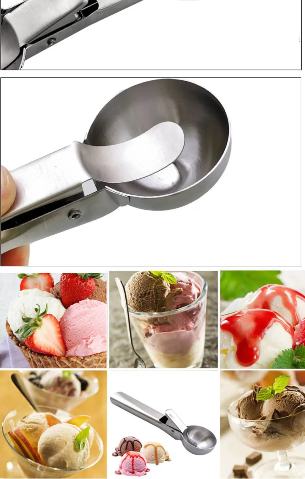 Ice Cream Scoops Stacks Stainless Steel Fruit Digger Non-Stick Spoon Tool Ice Cream Ball Maker Kitchen Tools for Watermelon Cake
