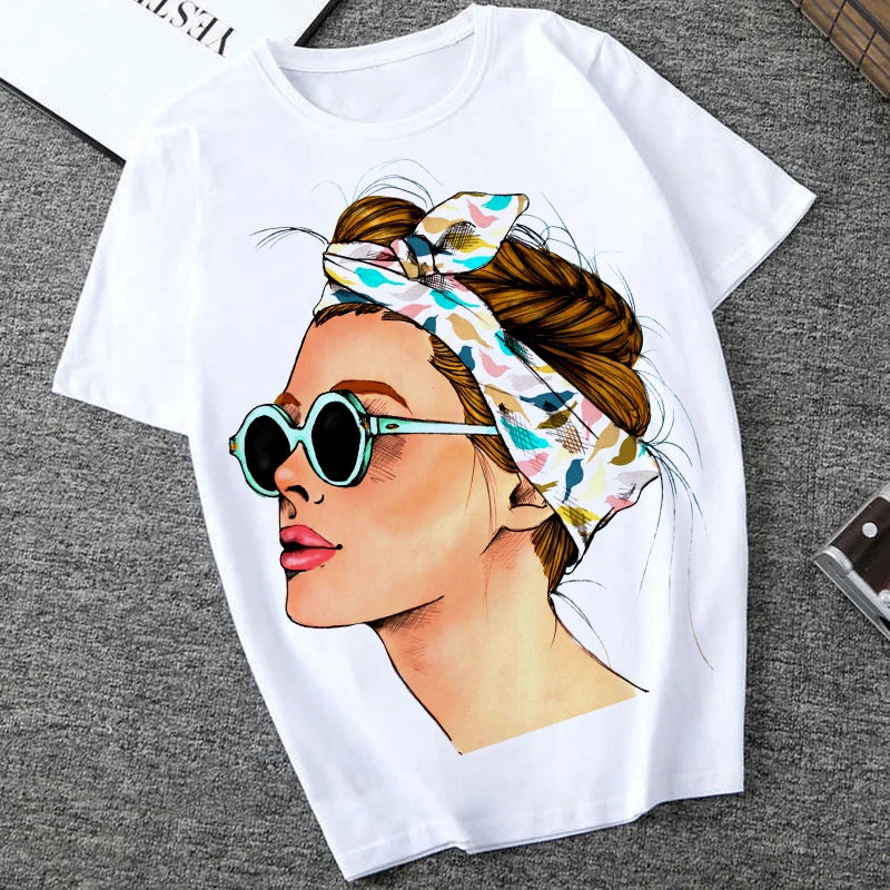 Plus Size Women Summer Fashion Print Lady Casual T-shirt Tops Harajuku Streetwear Short Sleeve O-Neck Tops Tees Camisetas Mujer