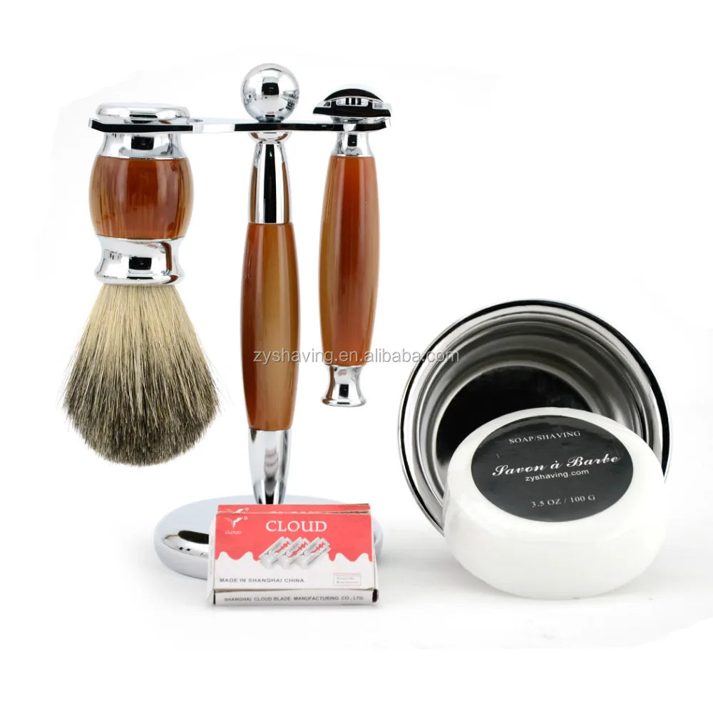 ZY Men Luxury Shaving Tool All in Set Razor Brush Stand Mug Blade Soap Ideal Present Barber