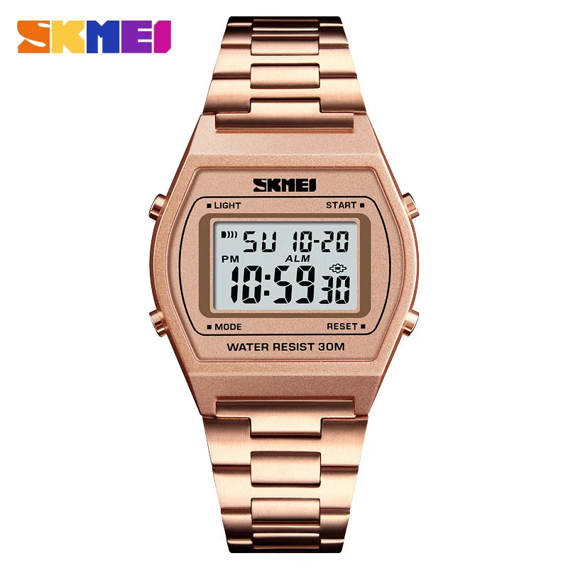 SKMEI Fashion Sport Stopwatch Digital Wristwatch For Men Women Stainless Steel Strap Casual Date Watches reloj hombre Alarm