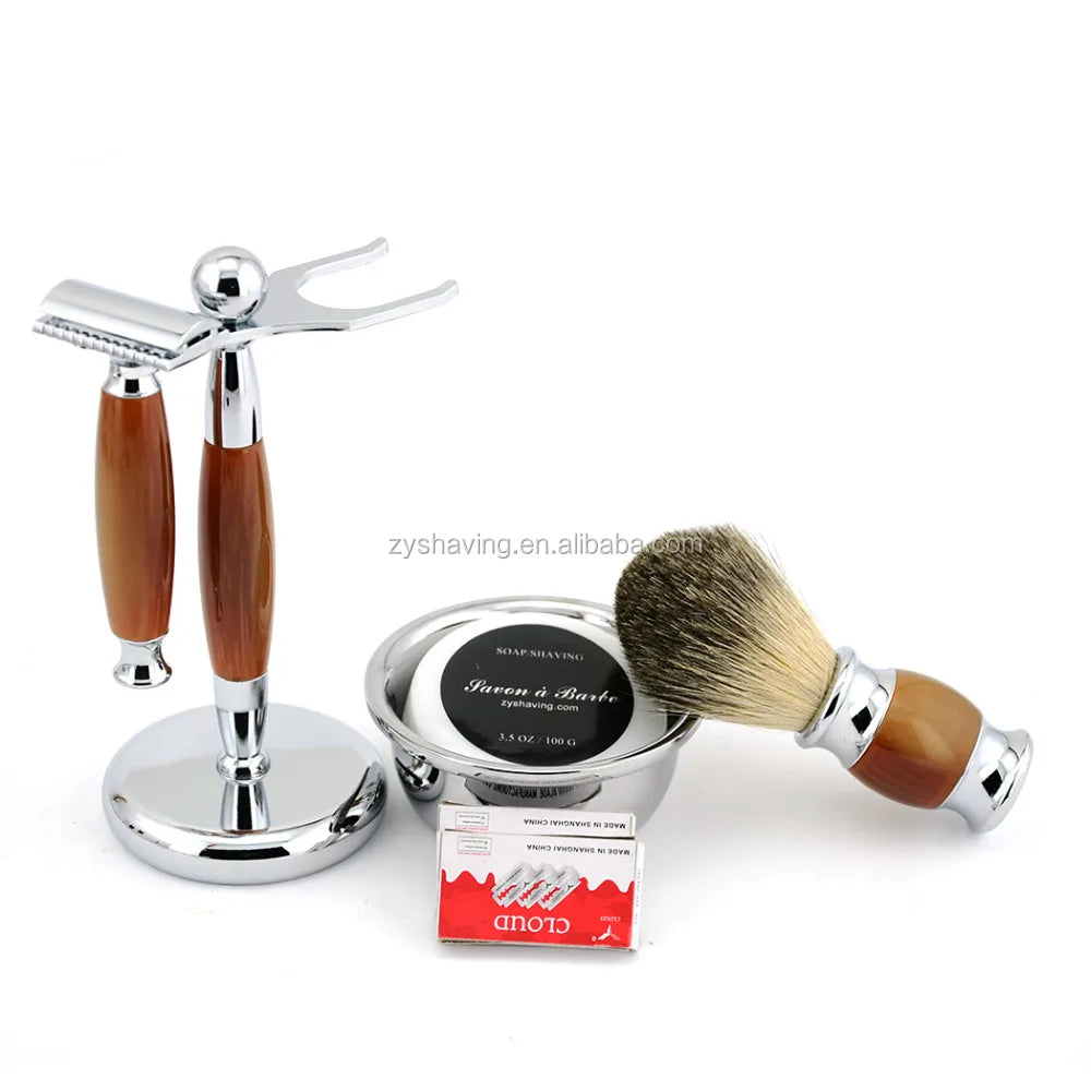 ZY Men Luxury Shaving Tool All in Set Razor Brush Stand Mug Blade Soap Ideal Present Barber