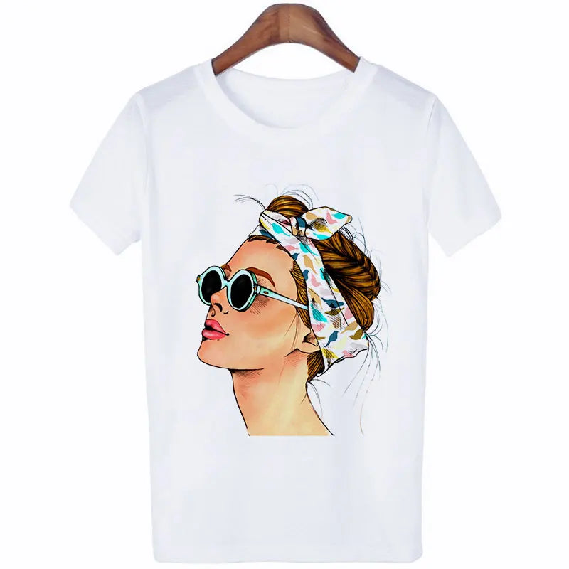Plus Size Women Summer Fashion Print Lady Casual T-shirt Tops Harajuku Streetwear Short Sleeve O-Neck Tops Tees Camisetas Mujer