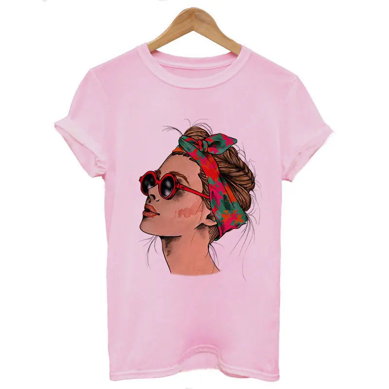 Plus Size Women Summer Fashion Print Lady Casual T-shirt Tops Harajuku Streetwear Short Sleeve O-Neck Tops Tees Camisetas Mujer