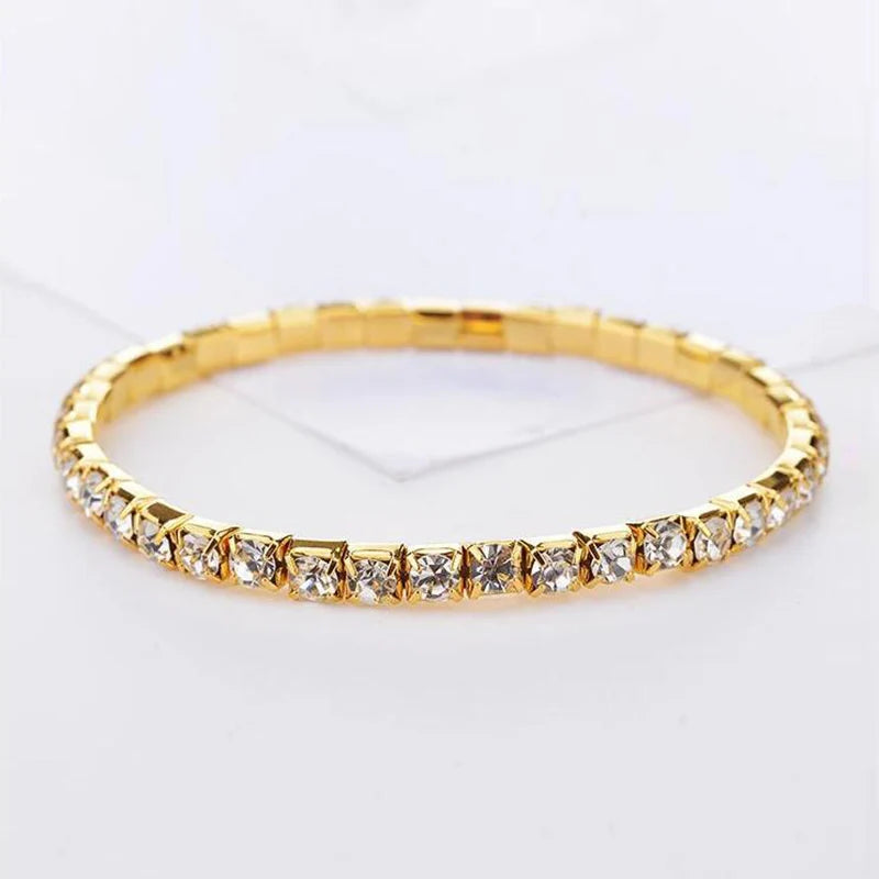 New Fashion Crystal Women's Bracelet Bangle Chains Crystal Gold Color Elastic Bracelets Hand Jewelry Wedding Accessories