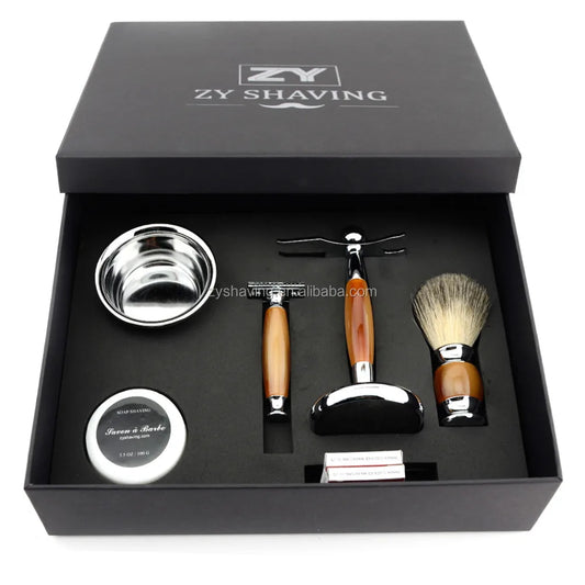 ZY Men Luxury Shaving Tool All in Set Razor Brush Stand Mug Blade Soap Ideal Present Barber