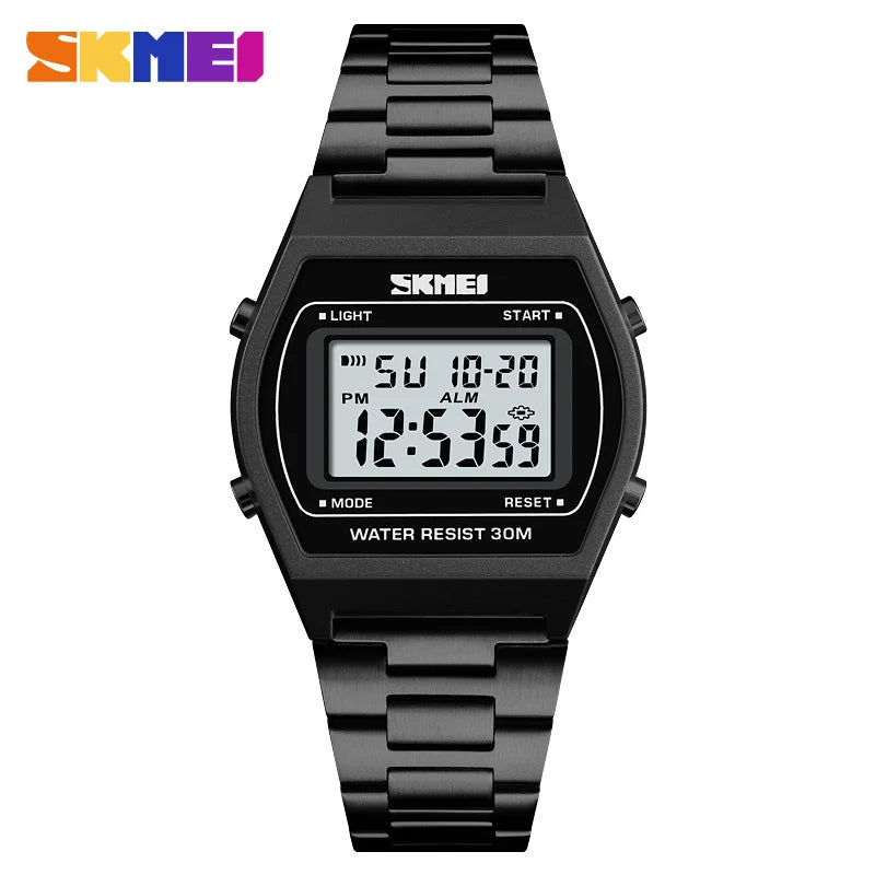SKMEI Fashion Sport Stopwatch Digital Wristwatch For Men Women Stainless Steel Strap Casual Date Watches reloj hombre Alarm