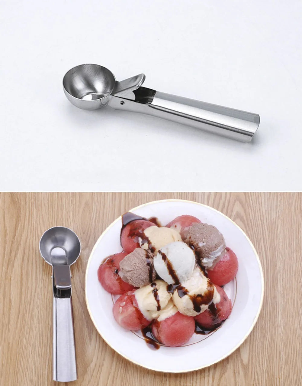 Ice Cream Scoops Stacks Stainless Steel Fruit Digger Non-Stick Spoon Tool Ice Cream Ball Maker Kitchen Tools for Watermelon Cake