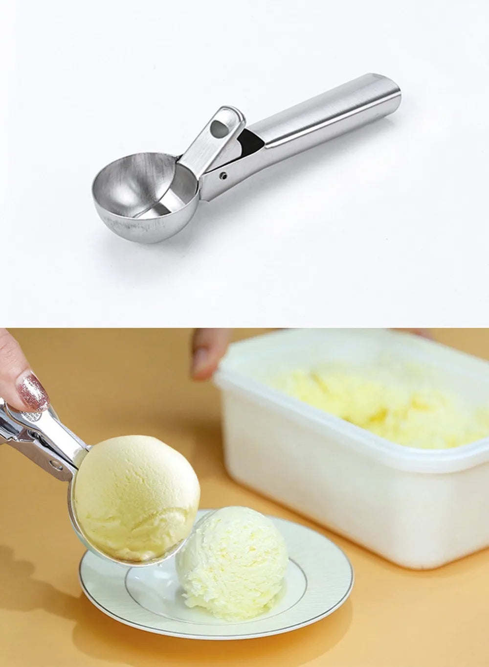Ice Cream Scoops Stacks Stainless Steel Fruit Digger Non-Stick Spoon Tool Ice Cream Ball Maker Kitchen Tools for Watermelon Cake