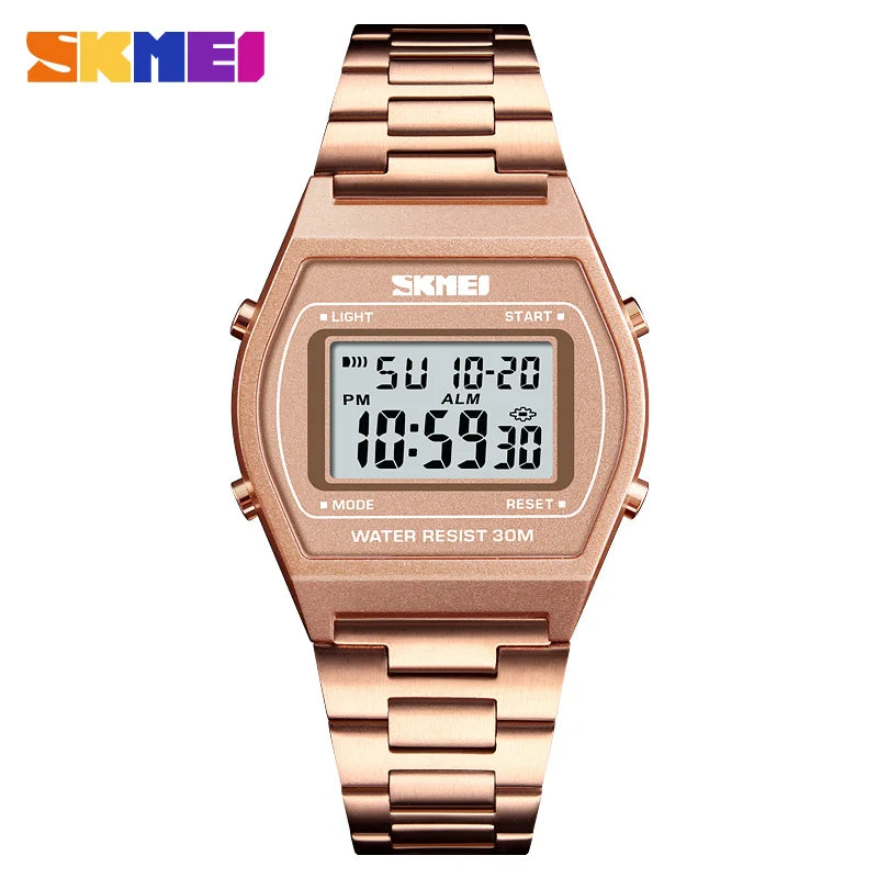 SKMEI Fashion Sport Stopwatch Digital Wristwatch For Men Women Stainless Steel Strap Casual Date Watches reloj hombre Alarm