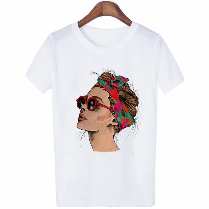Plus Size Women Summer Fashion Print Lady Casual T-shirt Tops Harajuku Streetwear Short Sleeve O-Neck Tops Tees Camisetas Mujer