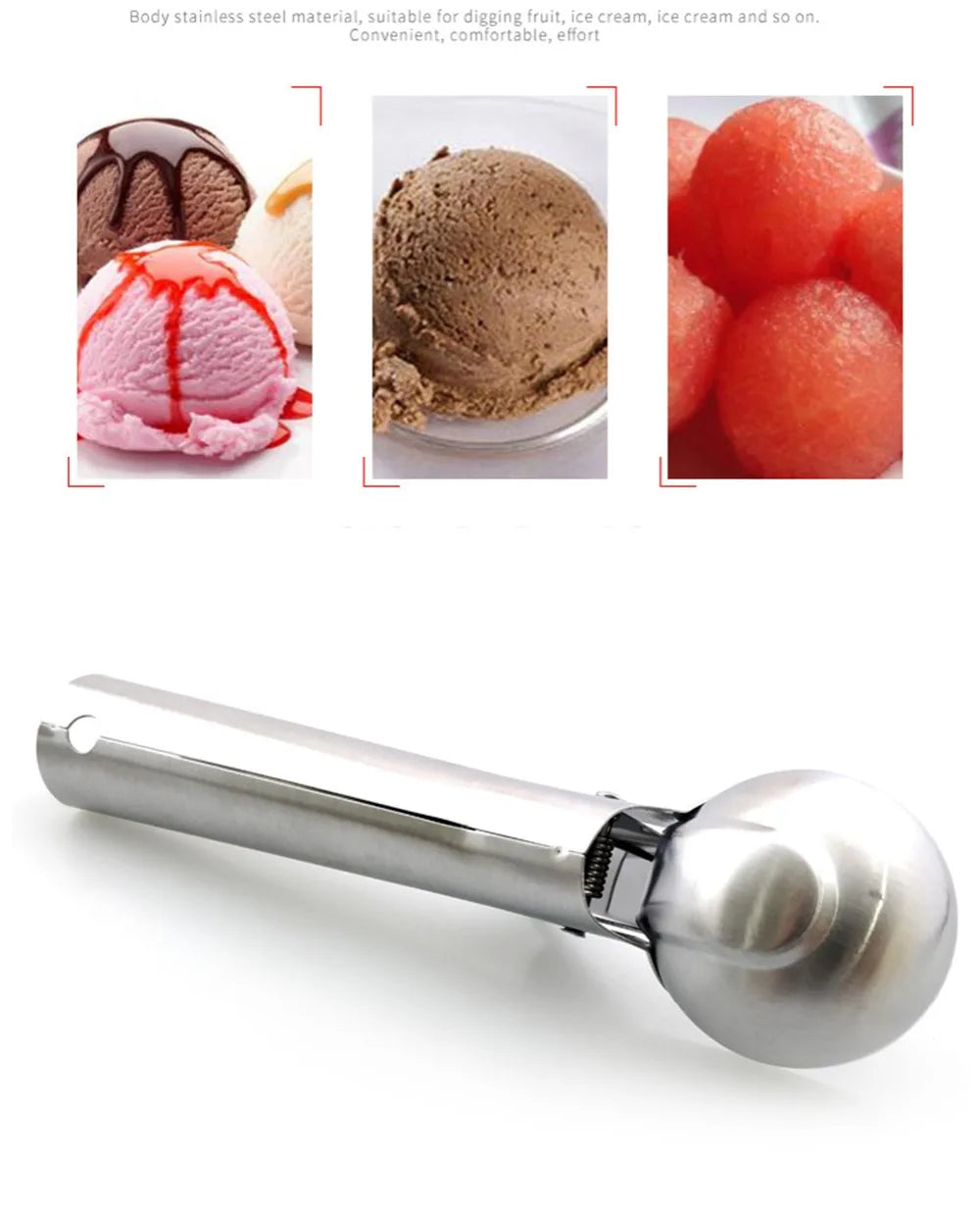 Ice Cream Scoops Stacks Stainless Steel Fruit Digger Non-Stick Spoon Tool Ice Cream Ball Maker Kitchen Tools for Watermelon Cake