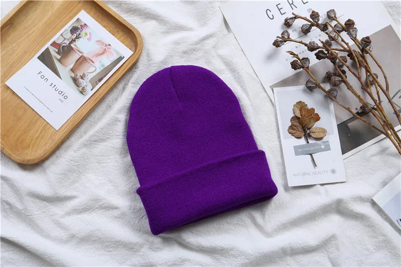 Hot Unisex Hat Beanie Autumn Winter Wool Blends Soft Warm Knitted Cap Men Women Solid Skull Cap Hats Ski Caps 23 Colors Beanies