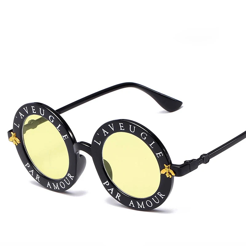 Fashion Unisex Round Retro Sunglasses Women Vintage Glasses Circle Classic Bee Letter Sun Glasses Men Shades Visor Oculos Top