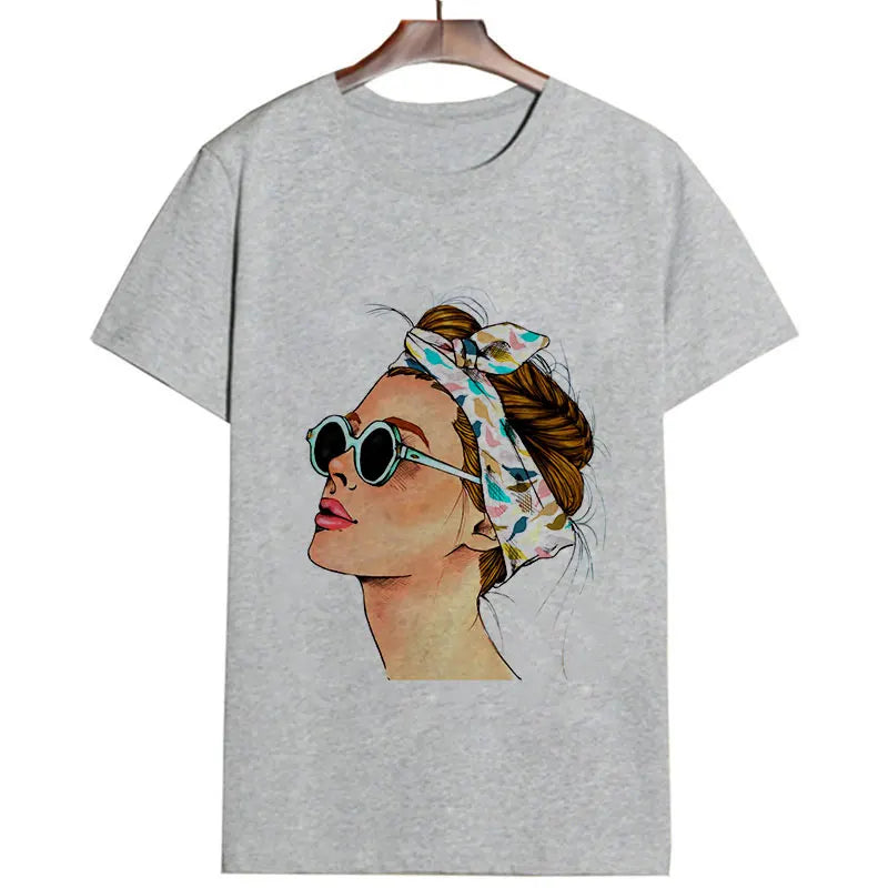 Plus Size Women Summer Fashion Print Lady Casual T-shirt Tops Harajuku Streetwear Short Sleeve O-Neck Tops Tees Camisetas Mujer